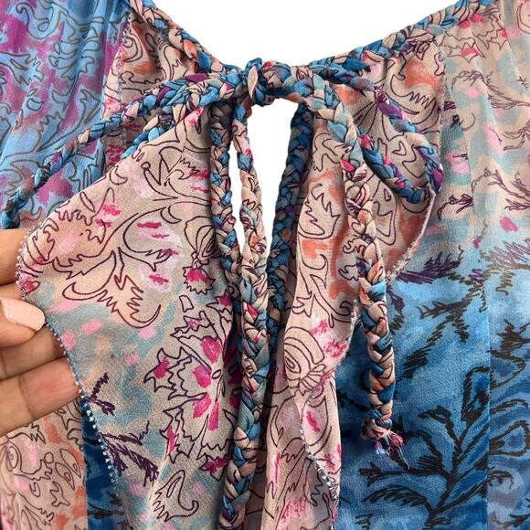 Diane Von Furstenburg Silk Blue Pink Peelo Blouse Size 4 Sheer Chiffon - Picture 4 of 16